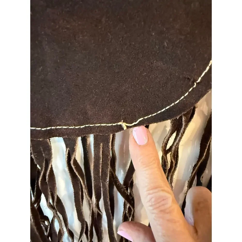 Vintage 90s Western Fringe Vest Women’s Size Medium Brown Sleeveless V-Neck